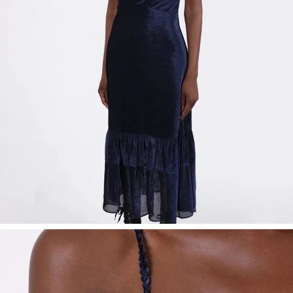 Fendi tulle-trimmed devoré-velvet dress Elegant Navy Blue Velvet Dress Size M 44 - Picture 3 of 11